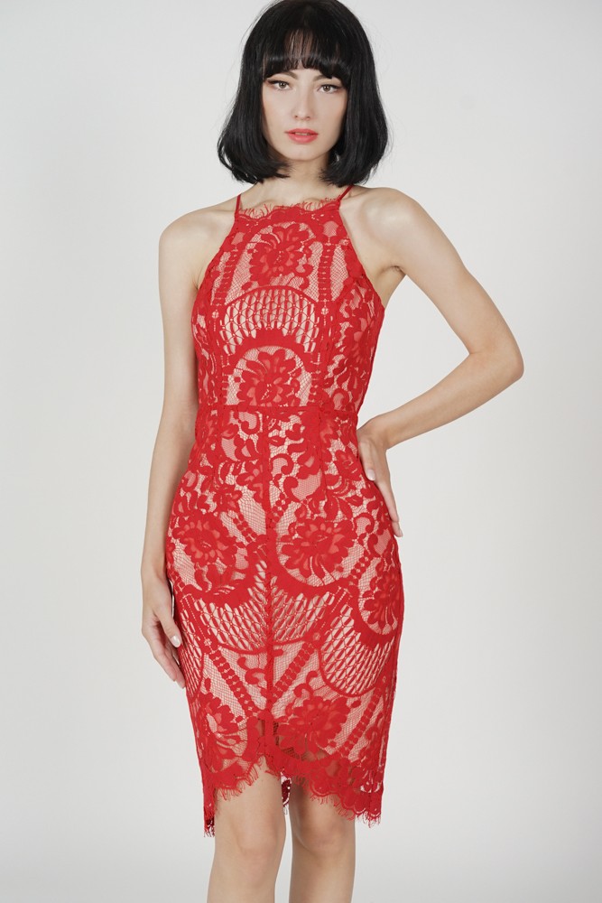 red halter lace dress