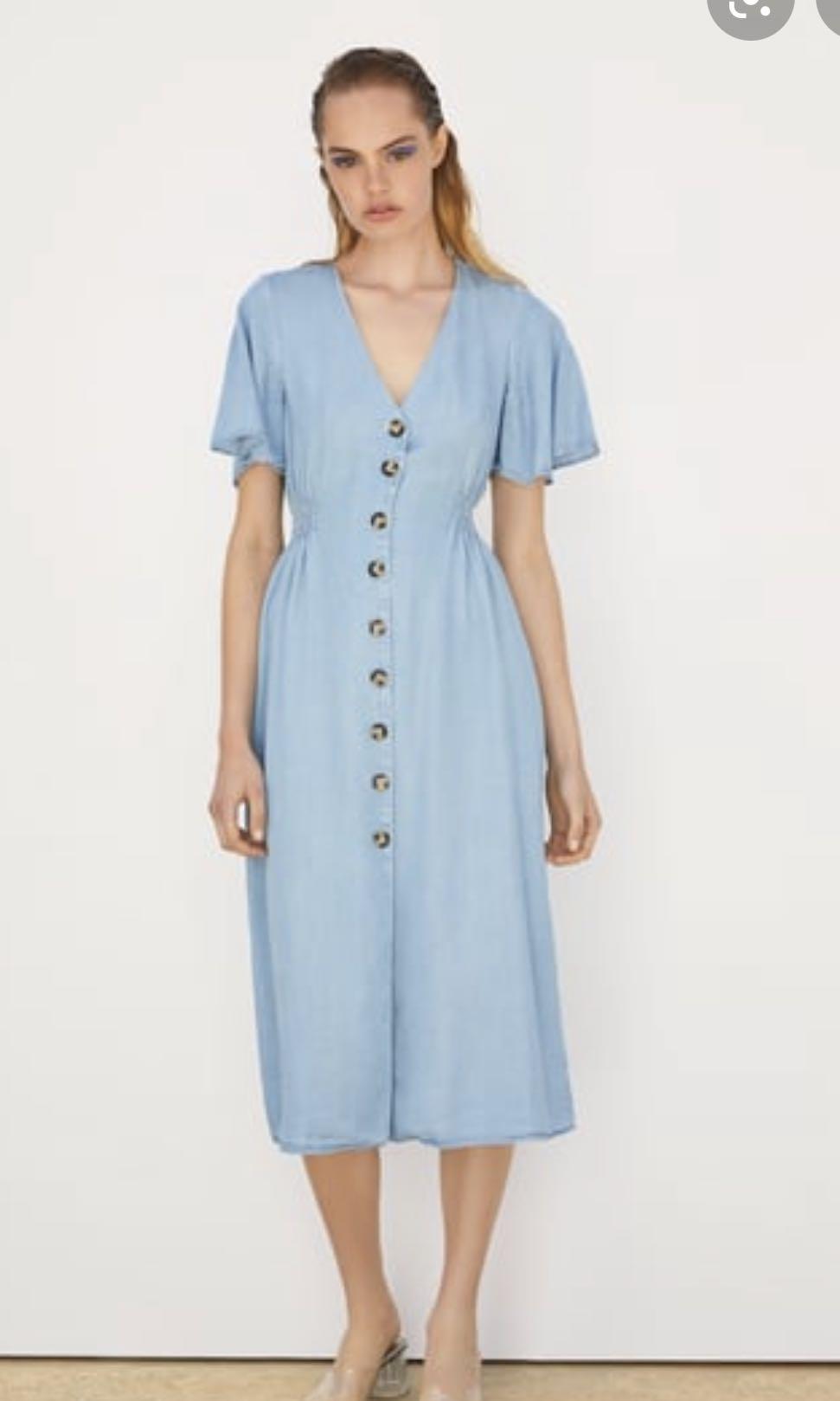 zara blue button dress