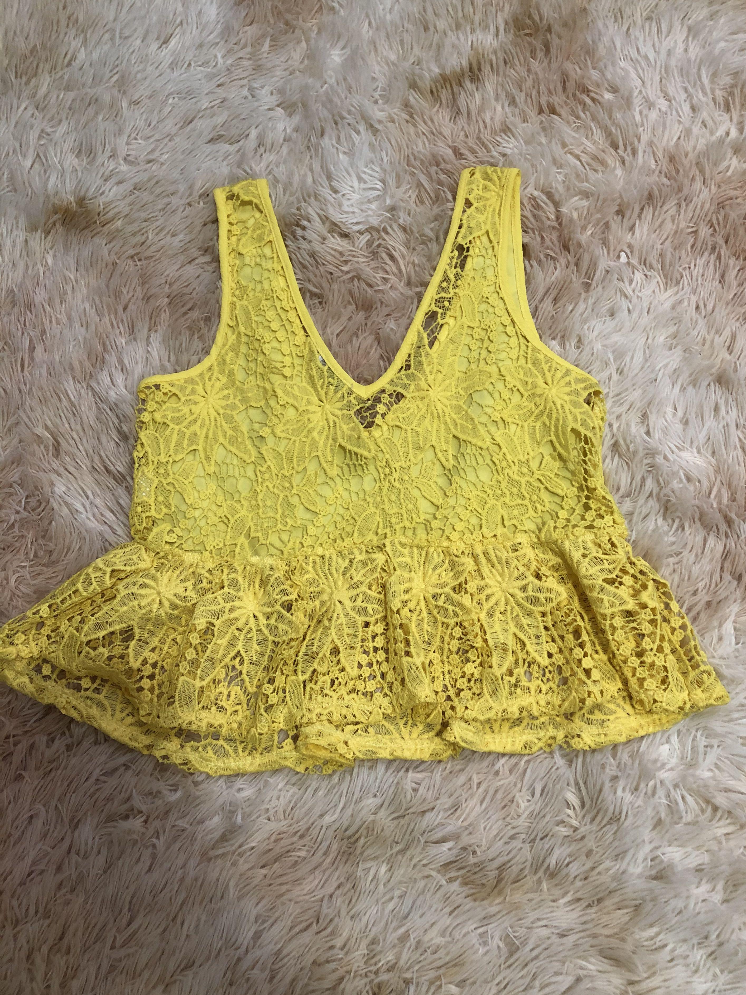 Yellow lace top zara outlet