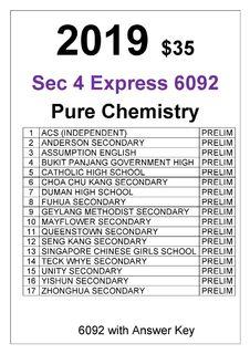 2019 Secondary 4 Pure Chemistry 6092 Past Year Papers