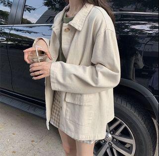 奶油工裝牛仔外套