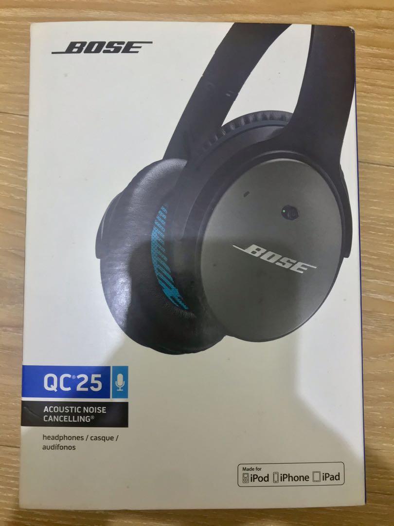 極新正品BOSE QC25 全罩式抗噪耳機+發燒音源線+飛機音源轉接頭, 耳機及