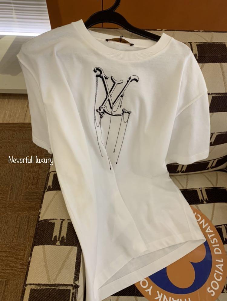 Authentic LV Pendant Embroidery T-Shirt White Size M