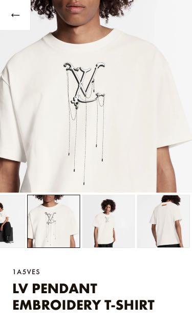 Authentic LV Pendant Embroidery T-Shirt White Size M