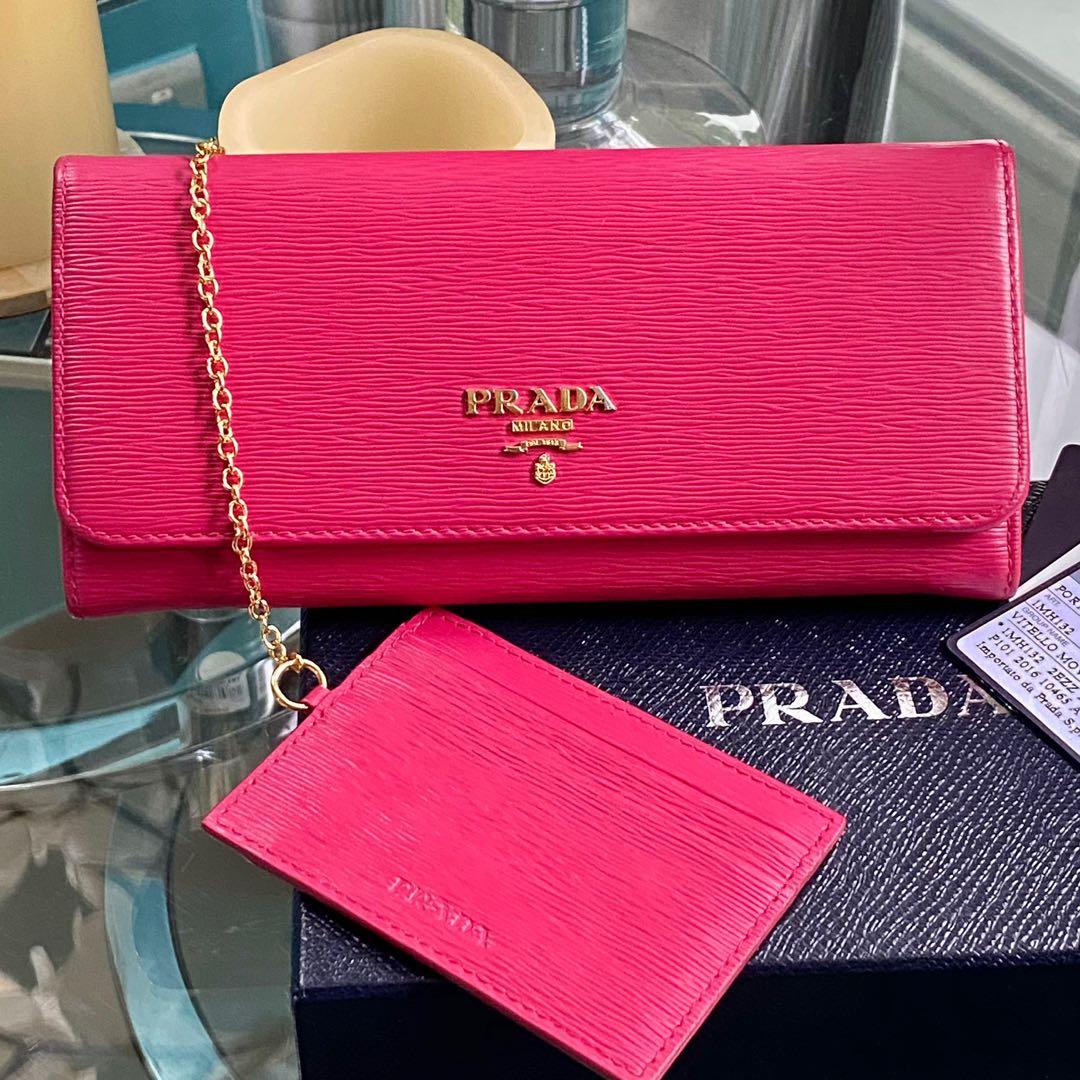 Authentic Prada Vitello Move Leather Wallet with Card Holder in Chain,  Luxury, Bags & Wallets on Carousell