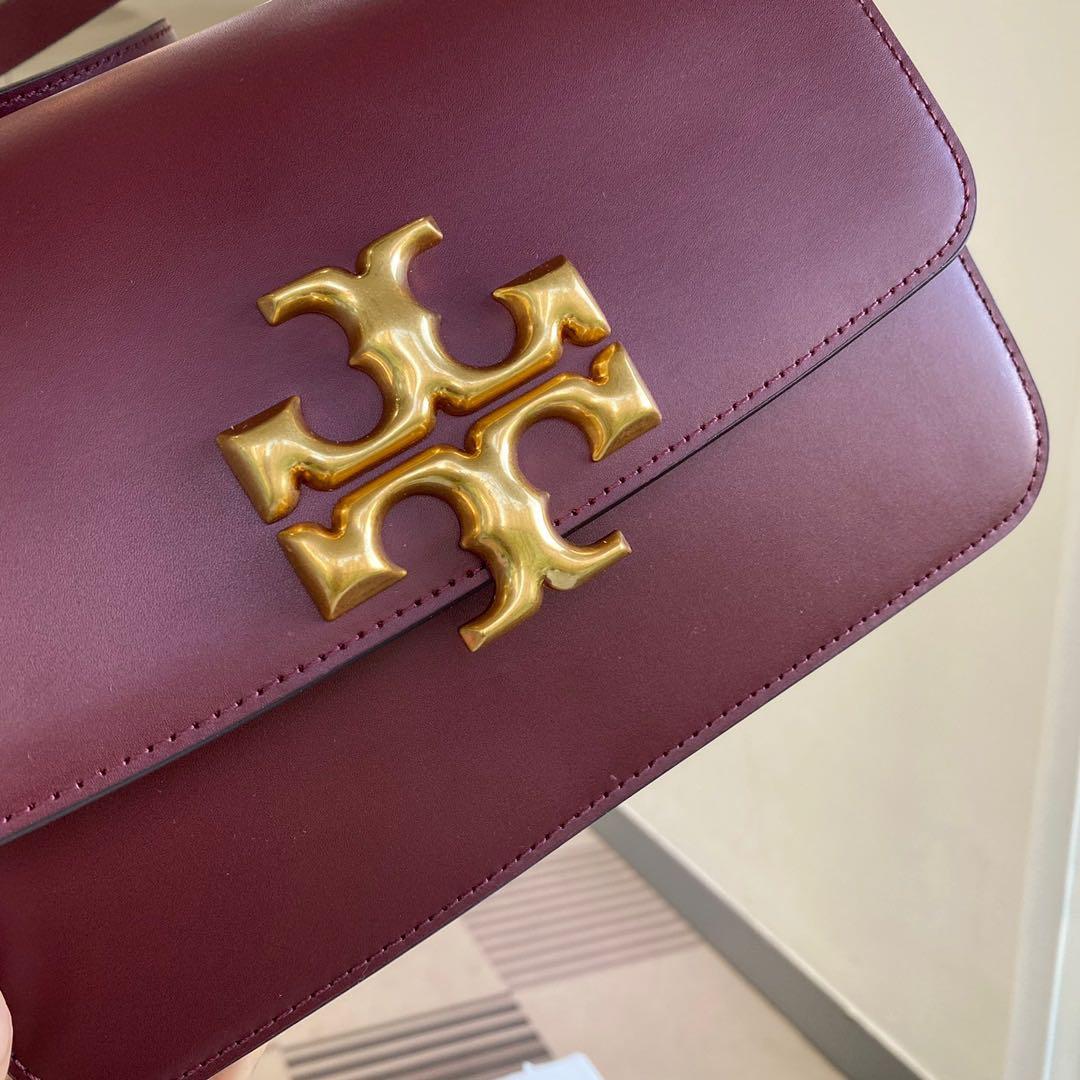 Authentic Tory Burch Box Bag Eleanor Red Maroon, Women's Fashion, Bags