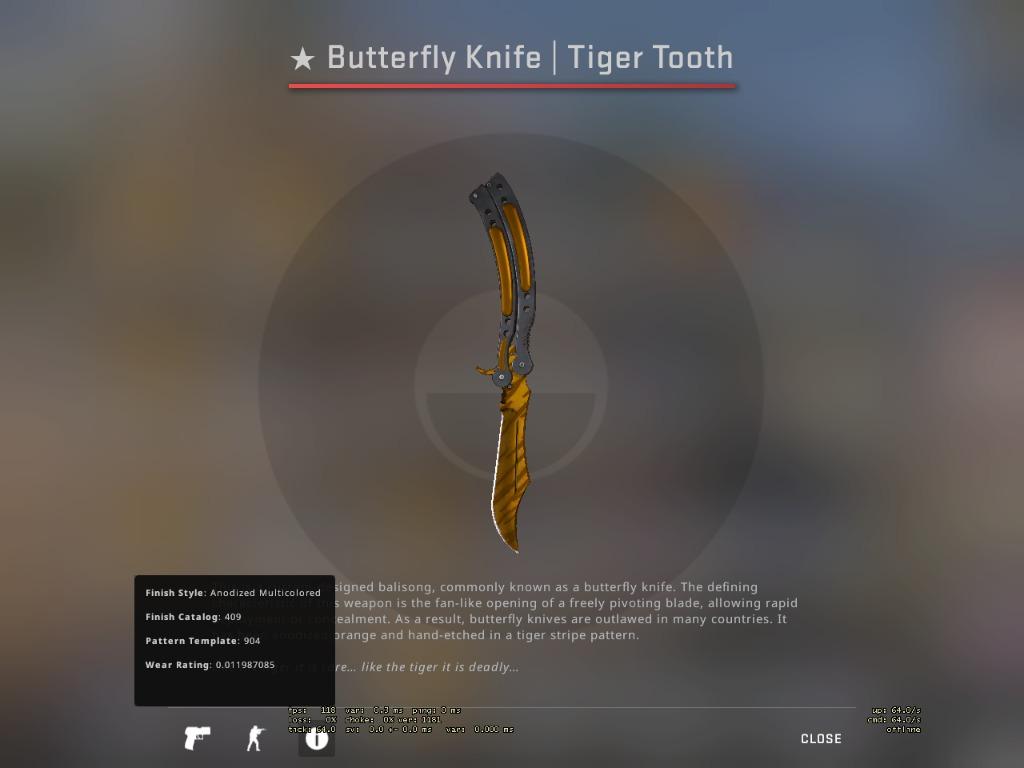 Butterfly Knife Tiger Tooth (Factory New) 0.01, Video Gaming, Gaming