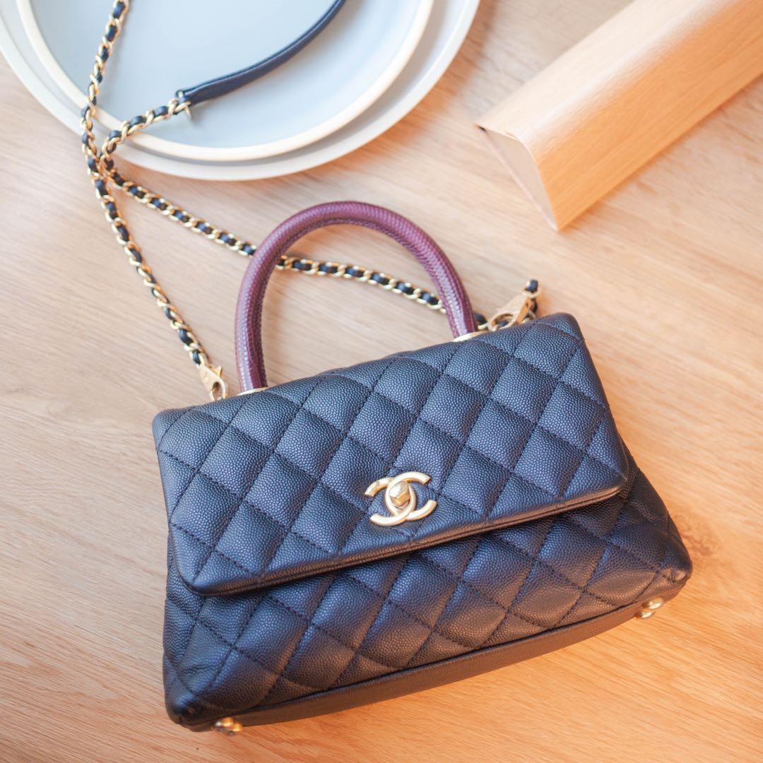 Chanel Coco top handle flap bag with lizard leather handle, Luxury, Bags &  Wallets on Carousell