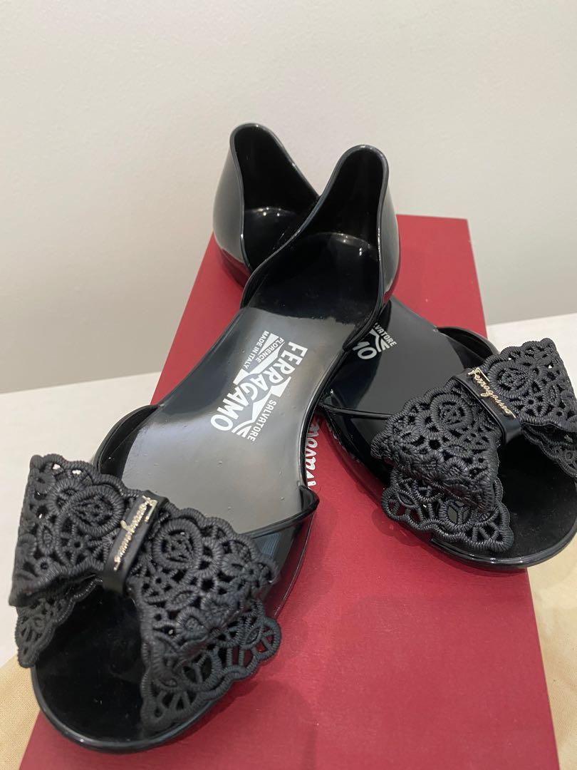 ferragamo black jelly flats