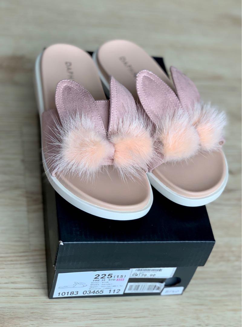 fluffy bunny ear slippers
