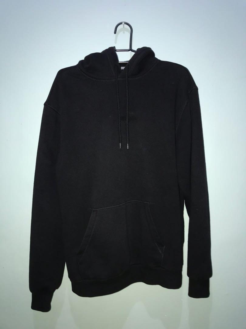 Hoodie H M Hitam Polos Fesyen Pria Pakaian Baju Luaran di