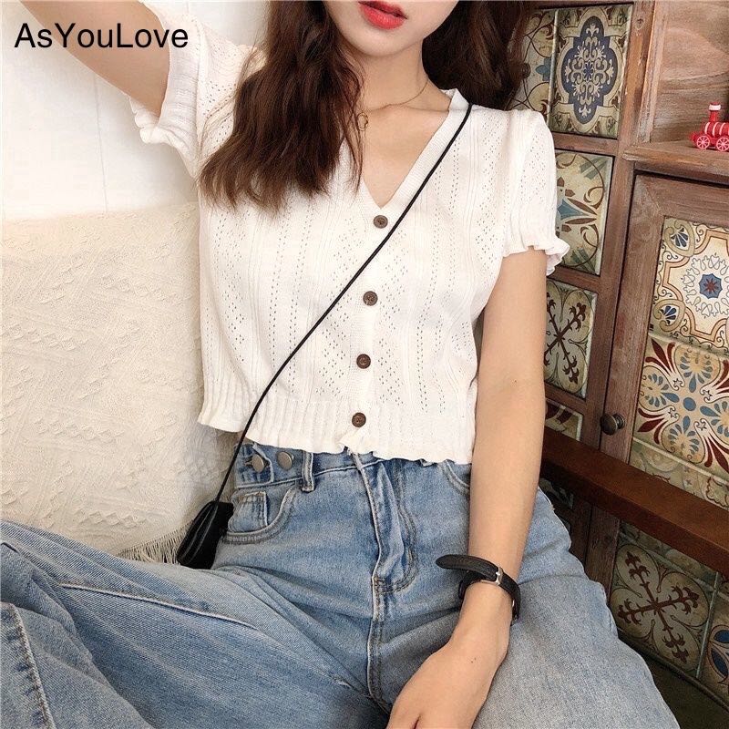Button down knit top