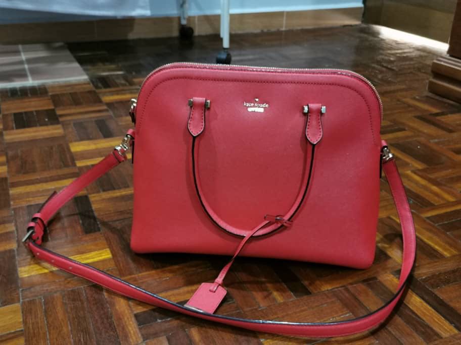 Kate spade red leather handbag deals