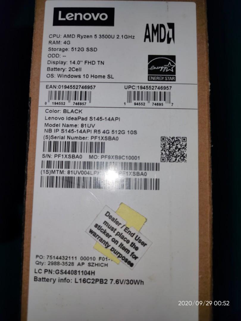 Lenovo Ideapad S145 Ryzen 5 3500u Electronics Computers Laptops On Carousell