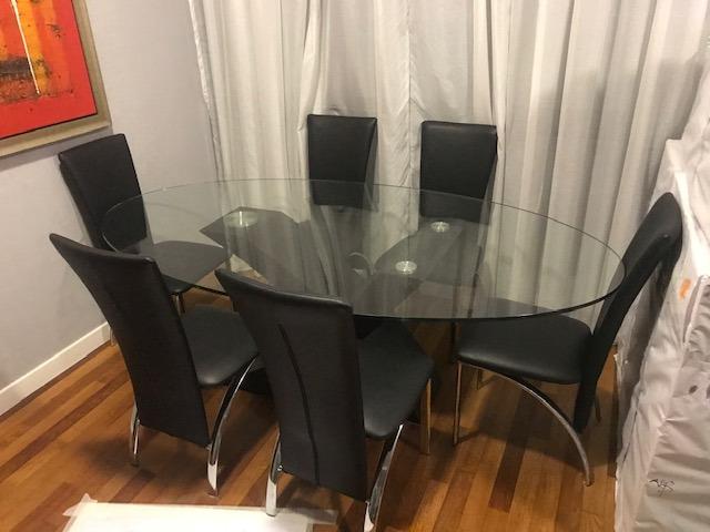 Lorenzo Glass Top Dining Table Set With 6 Chairs Home Furniture Furniture On Carousell