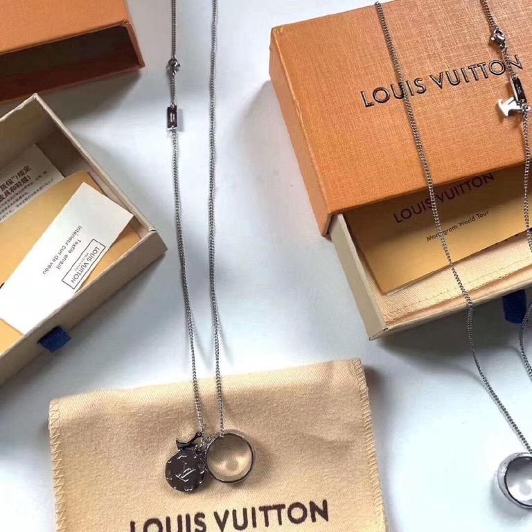 Louis Vuitton Locket Necklace Engraved Monogram Palladium in Zamac