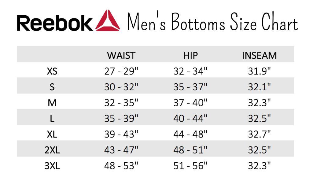 reebok shorts size chart