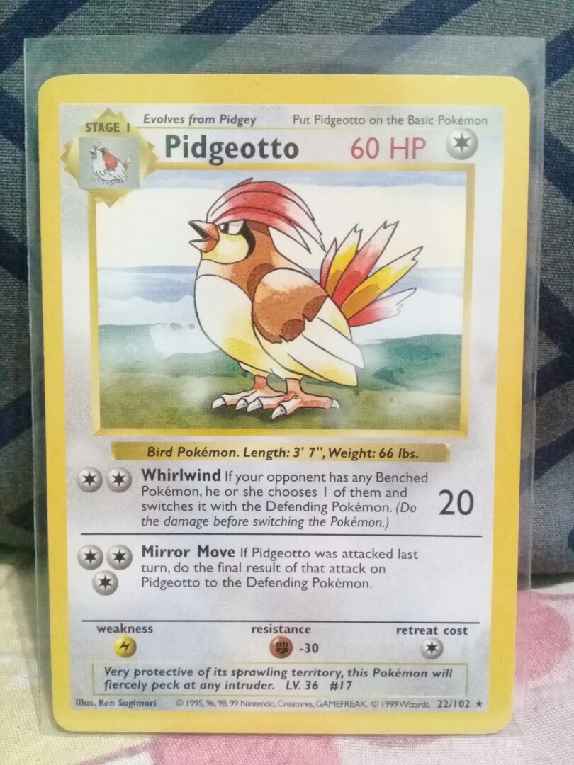 Shadowless Pidgeotto Pokemon Rare Card Toys Games Board Games Cards On Carousell