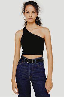 TOPSHOP Basic Black Toga / One Shoulder Ribbed Crop Top