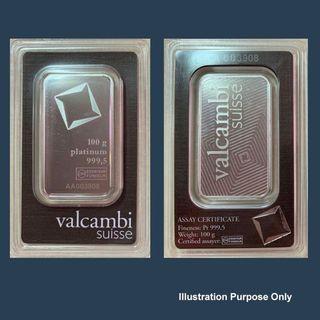 Fresh Valcambi, Heraeus Platinum Bar 100g / Never pre-owned!!