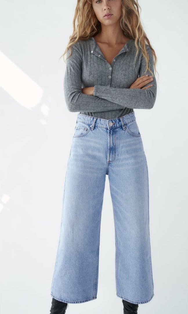 Zara TRF Cropped Wide-Leg Jeans, Women's Fashion, Bottoms, Jeans
