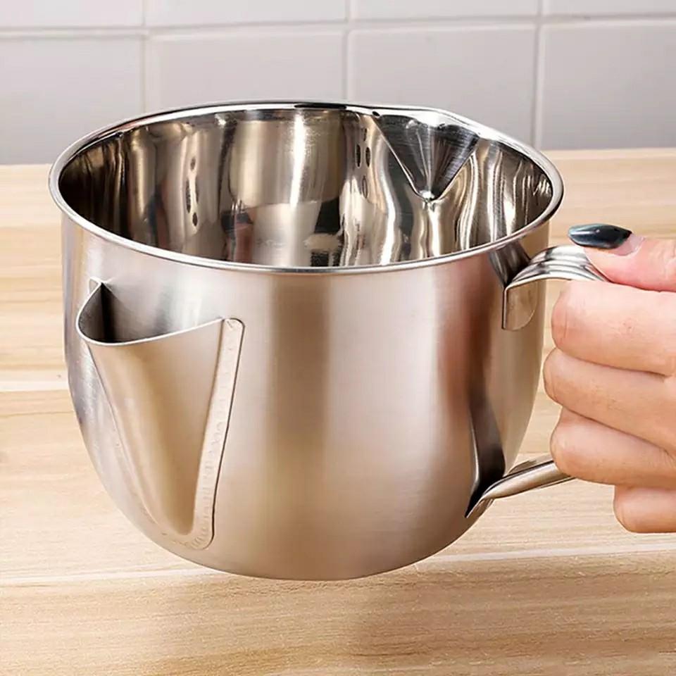 Oil Fat Separator Stainless Steel Multipurpose Oil Bowl Soup Fat Separator Oil Soup Strainer Bowl with Handle B