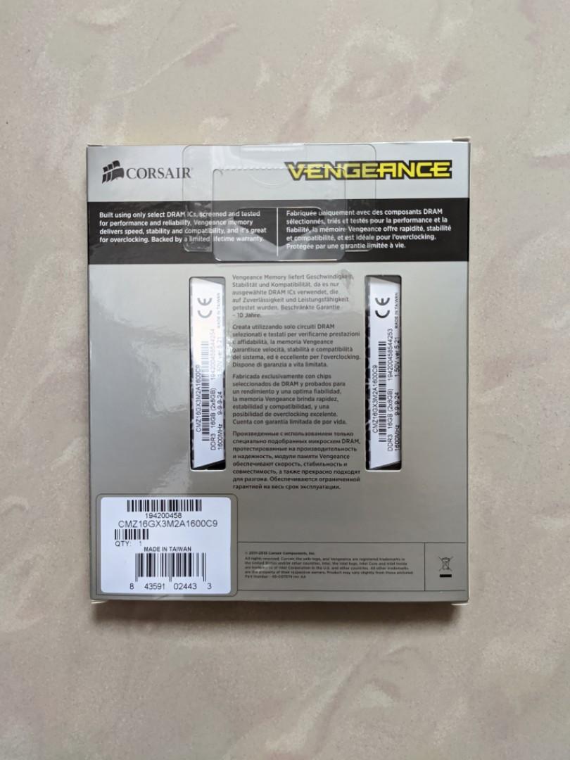 2x 8GB Corsair Vengeance CMZ16GX3M2A1600C9 DDR3 1600 MHz PC3 12800 Desktop Memory 1.5V Computers Tech Parts Accessories Networking on Carousell