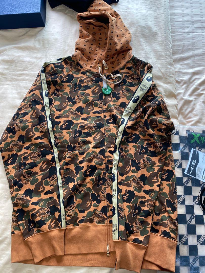 bape x mcm camo zip hoodie brown
