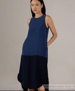 Beyond the Vines Colourblock Rayon Dress Blue