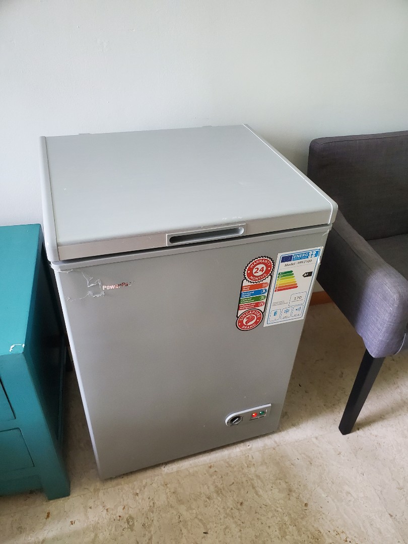 Chest freezer on shop wheels