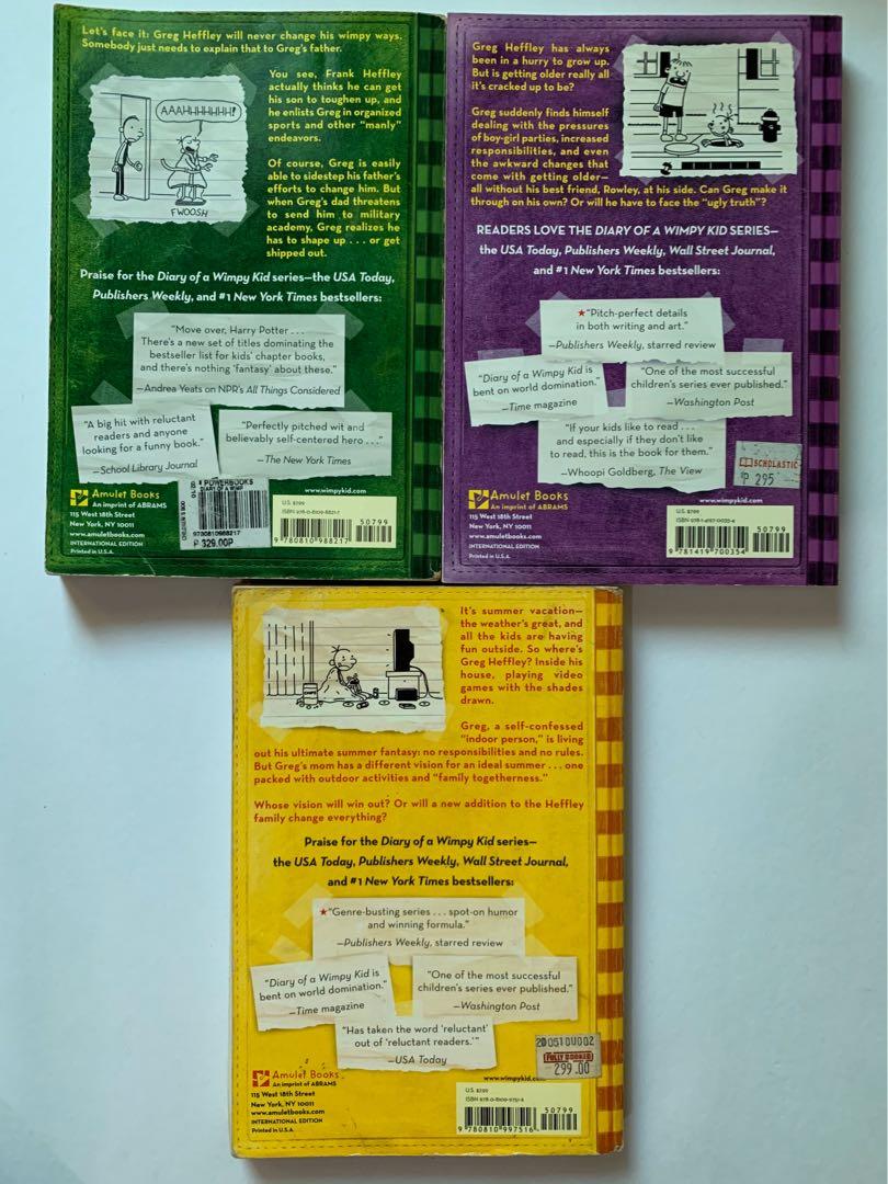 Diary of a Wimpy Kid (3-5 Set) (Category: Children's Books) located in Quezon City. Submitted by jeongukachu (Listing ID 1032947696, Image 3). Description: - LAST PRICE - Sold as set only - PRELOVED: not in pristine condition - however volume 5 is in mint condition.