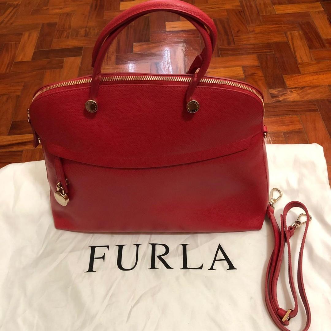 FURLA 2way Leather Shoulder Hand Bag Purse Red Ciliegia D | eBay