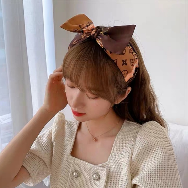 In-Stock Korean Hair Band (Satin Material LV Monogram Print Bow)