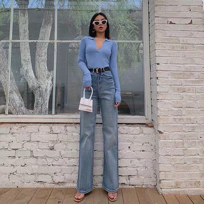 Korean high waisted jeans outfit store