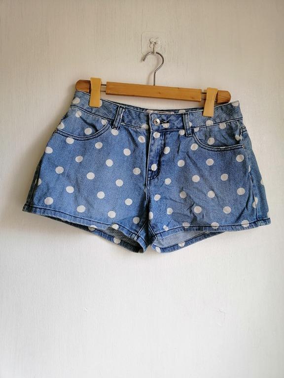 polka dot denim shorts