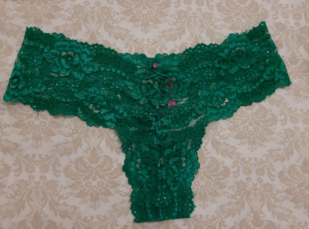 Victoria's Secret See-Through Green Floral Lace Thong Panty