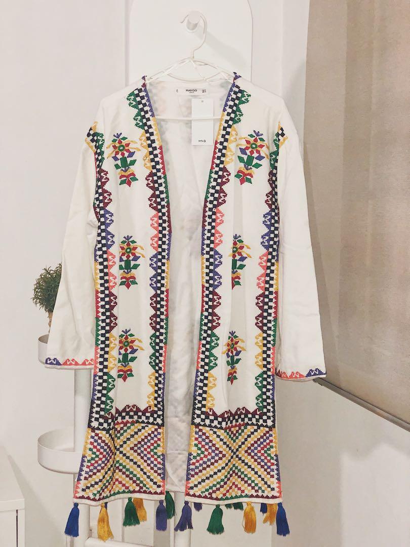 MANGO Embroidered Caftan PomPom