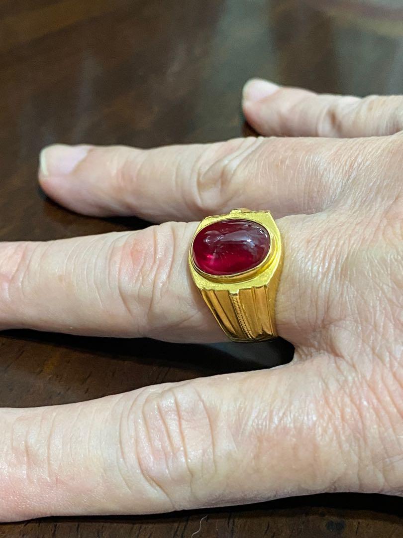 Mens gold ring with red ruby sale