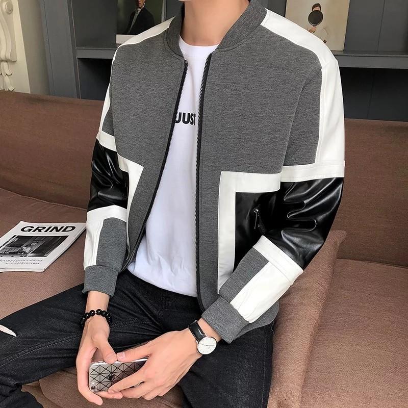 Men jacket pu leather black grey Men s Fashion Coats Jackets