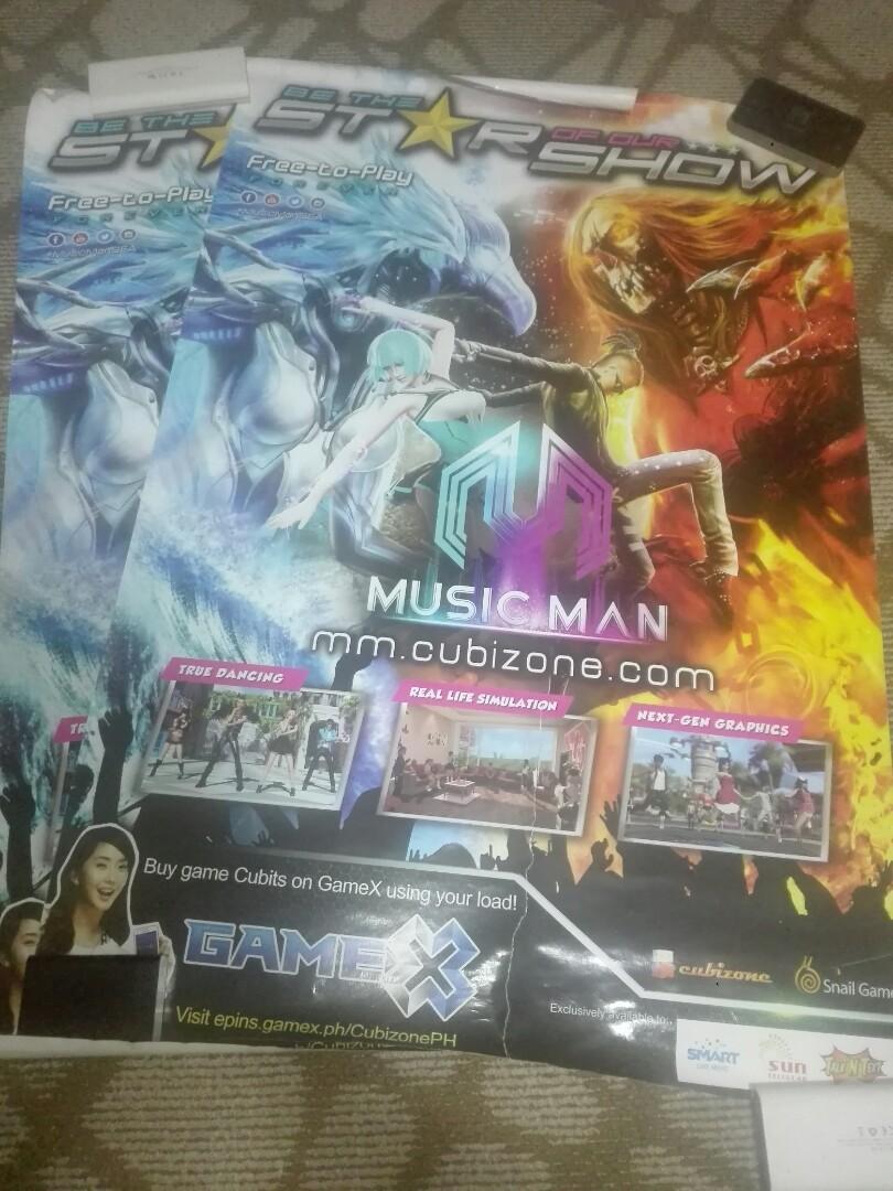 Music Man Game Posters (Category: Character Goods) located in Taguig. Submitted by sakiyasa (Listing ID 1032934857, Image 1). Description: Bought from a game convention for 200 each. Size is 24x36 in. with 2 pieces of the poster. There are some damages and weathering. WYSIWYG Take all for 100PHP.