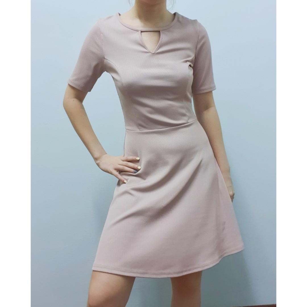 Pink Triangle Cut Out Skater Dress Women S Fashion Clothes Dresses On Carousell