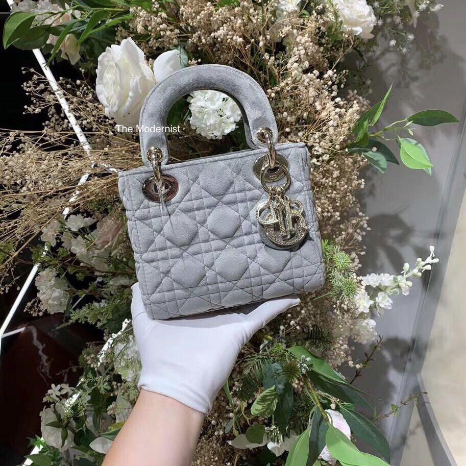 Rare Authentic Christian Dior Mini Lady Dior Grey Velvet Swarovski Crystal Charm Luxury Bags Wallets Handbags On Carousell