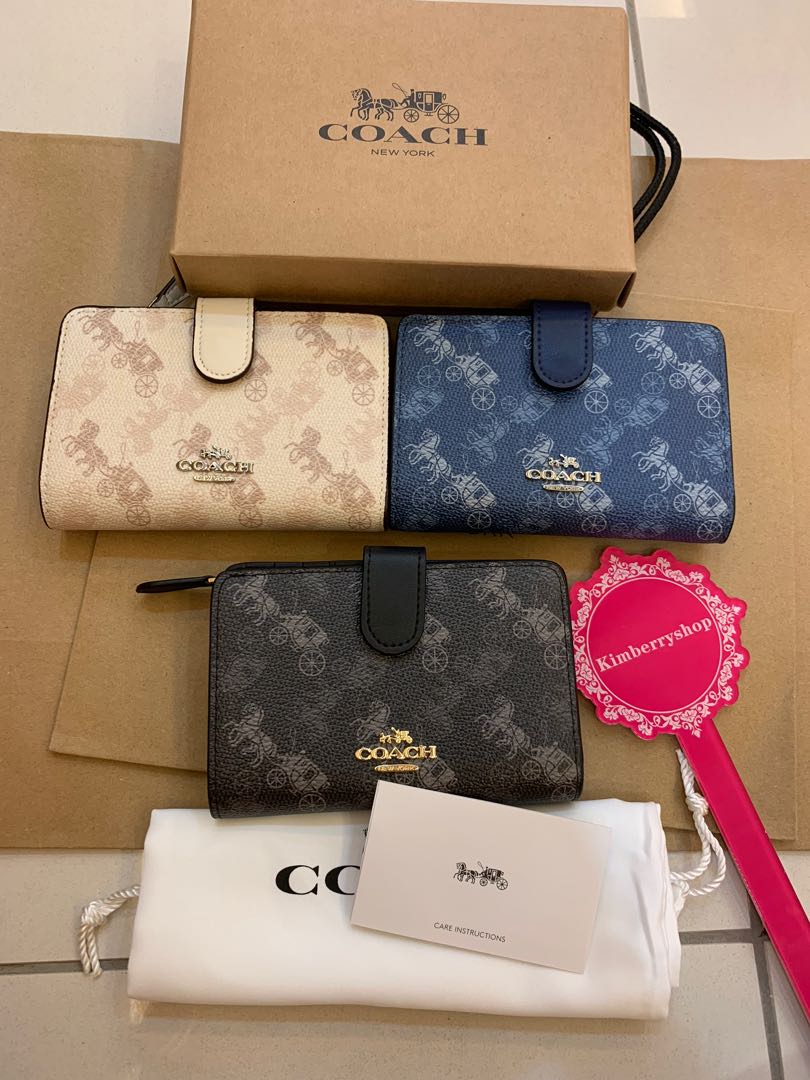 Ready Stock authentic coach medium horse and carriage print medium purse wallet 87936 33034