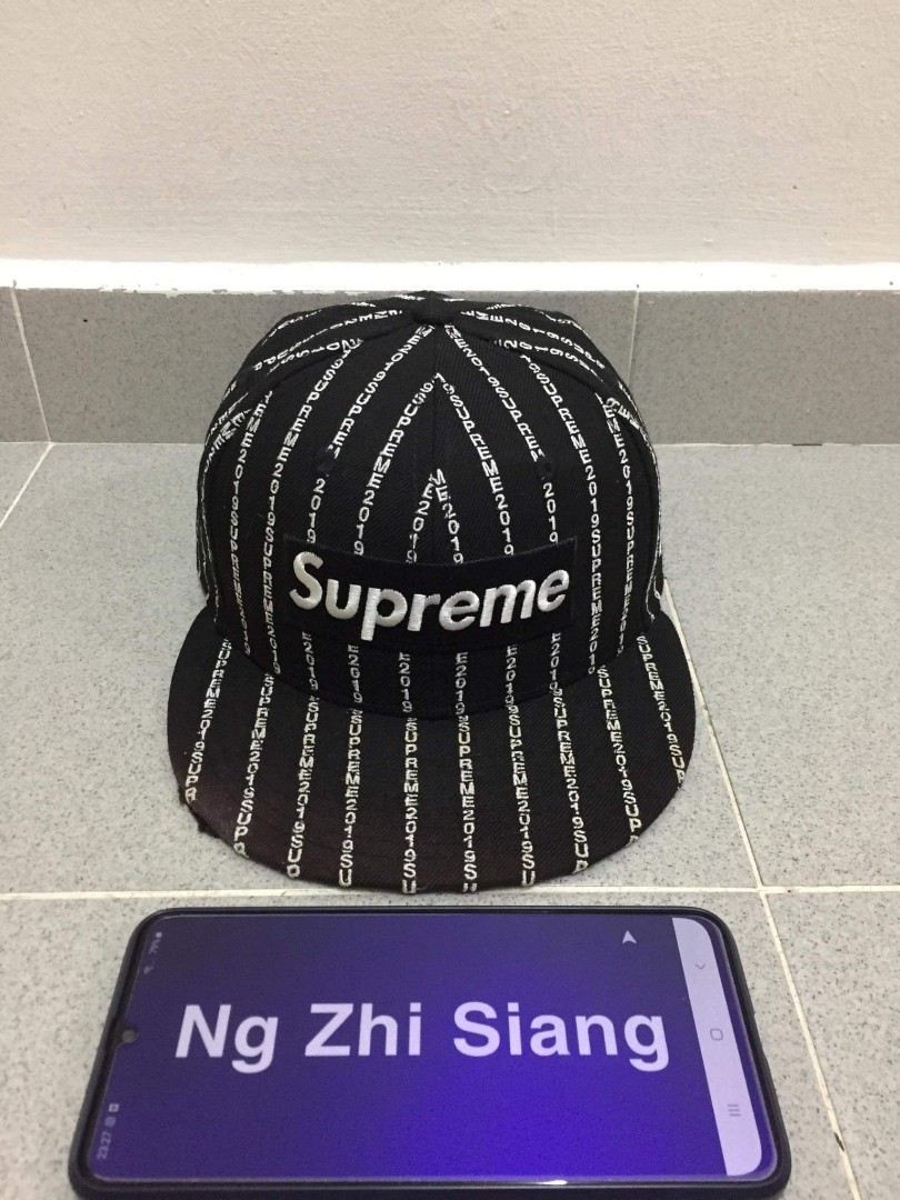 Supreme text stripe new era cap black, Men's Fashion, Watches 