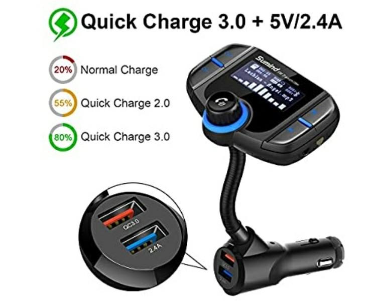 Bluetooth V5.0 Fm Transmitter, Bluetooth Car Radio Transmitter Handsfree  Car Kit Dual Usb Ports (qc3.0+5v/2.4a) With 1.1m Cable, A2dp Crystal Sound,  V
