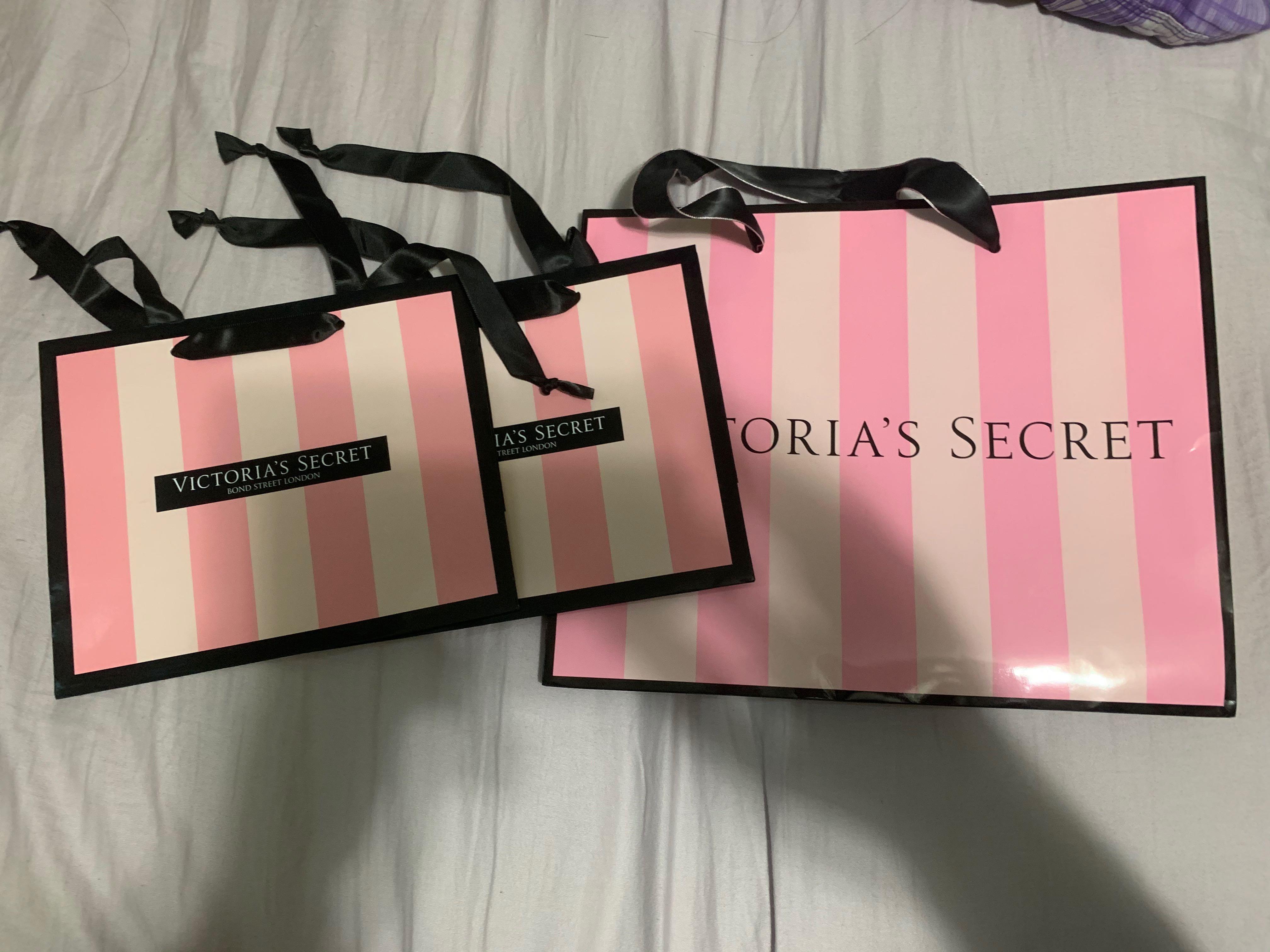 Lots of 6 Medium Victoria's Secret Paper Gift Bags Stripes Pink White Black 
