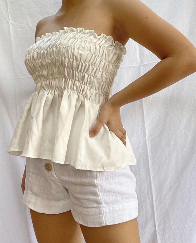 white peplum tube top