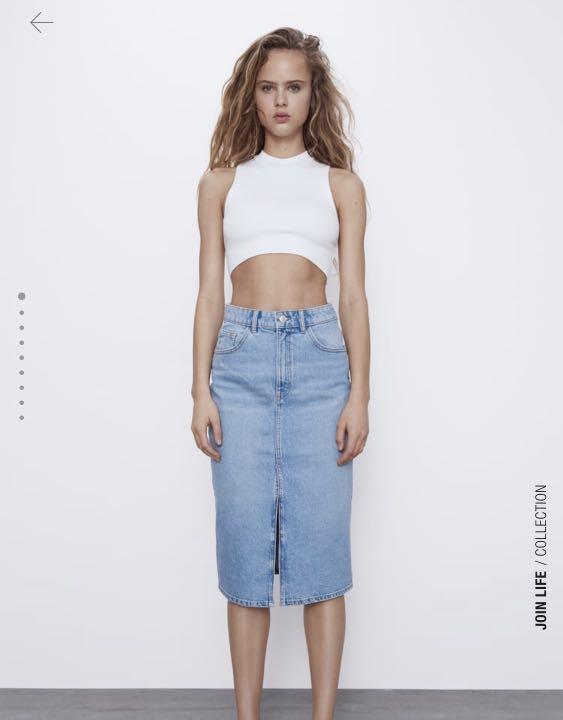 Denim midi skirt zara hot sale