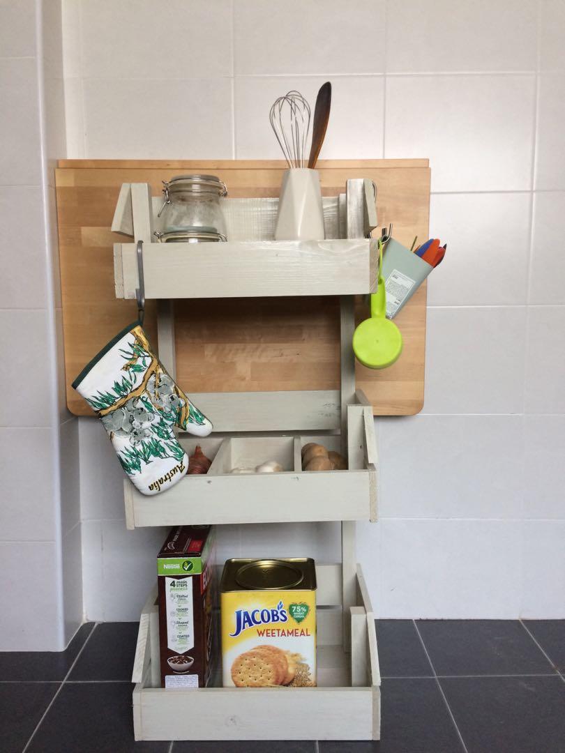 3 tier multipurpose wooden pine wood storage rack, Furniture & Home Living, Furniture, Shelves