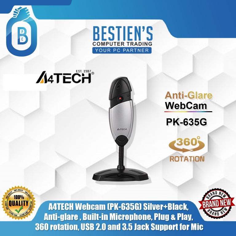 a4tech webcam pk 635g silver black anti glare built in microphone plug play 360 rotation usb 2 0 and 3 5 jack support for mic